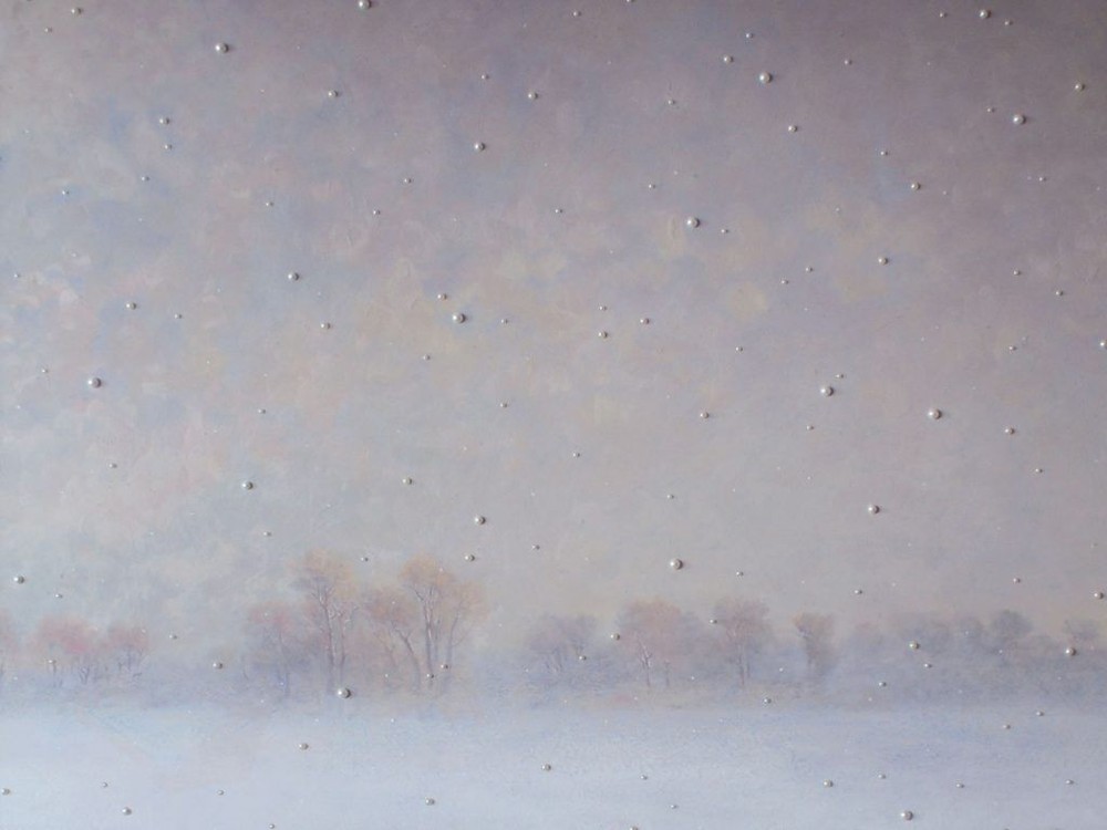 Pearl snow, 2012 . Oil, plastic, pearls, 87 x 113 cm.