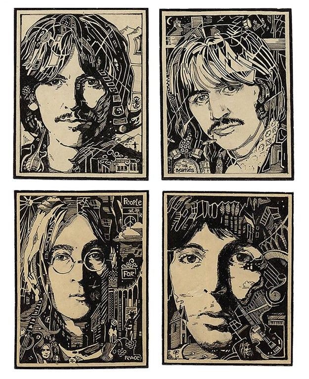 The Beatles, 1991. Paper, ink. 13 x 10 cm (each).