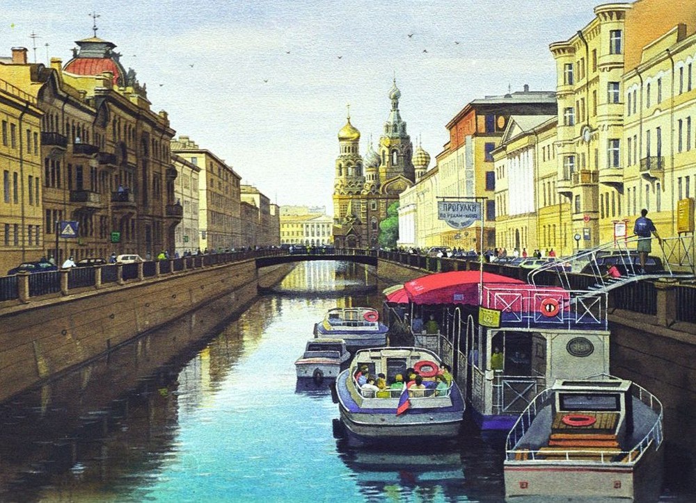 Griboedov Channel, 1999. Paper, watercolour. 50 x 60 cm.