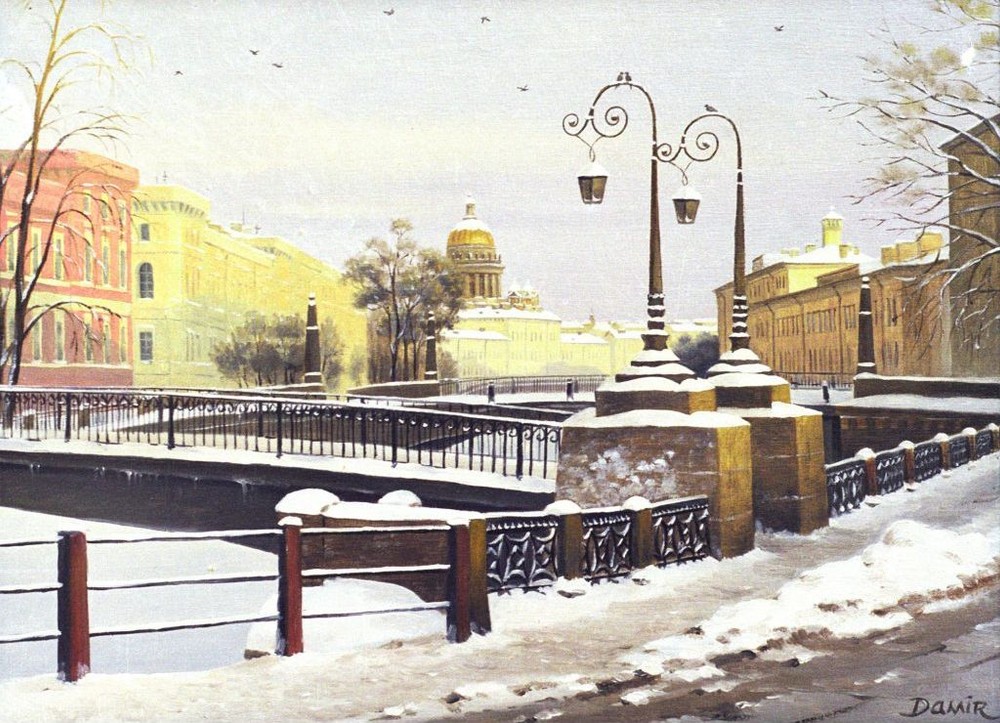 Potseluev bridge, 2000. Canvas, oil. 50 x 70 cm.