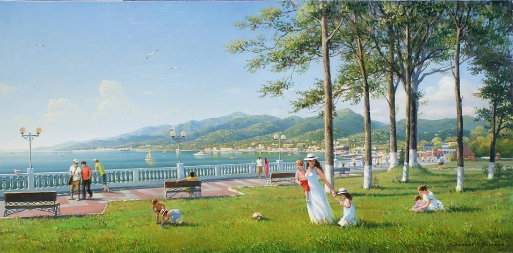 Central embankment (Kabardinka), 2012 oil on canvas. 120x60 cm.