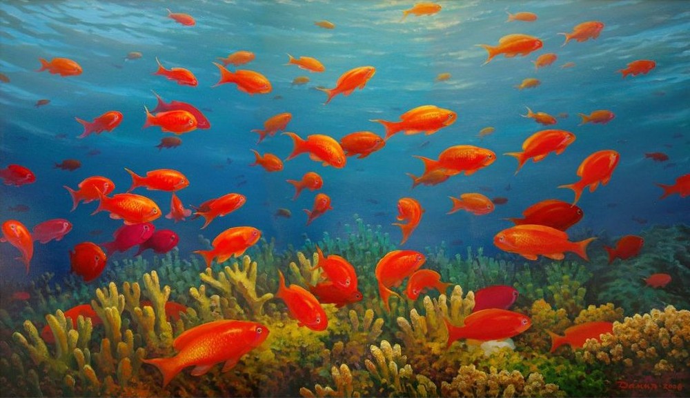 Red fishes, 2008. Canvas, oil. 100 x 170 cm.