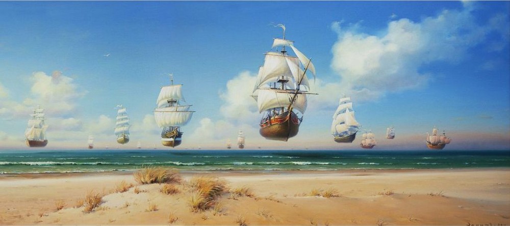Heavenly flotilla, 2012. Canvas, oil. 70 x 170 cm.